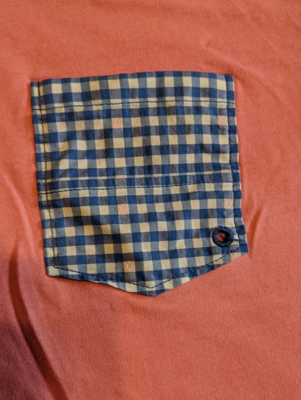 Columbia PFG Women's Peachy-Pink Tee With Blue & White Gingham Pocket Size L - Picture 2 of 9